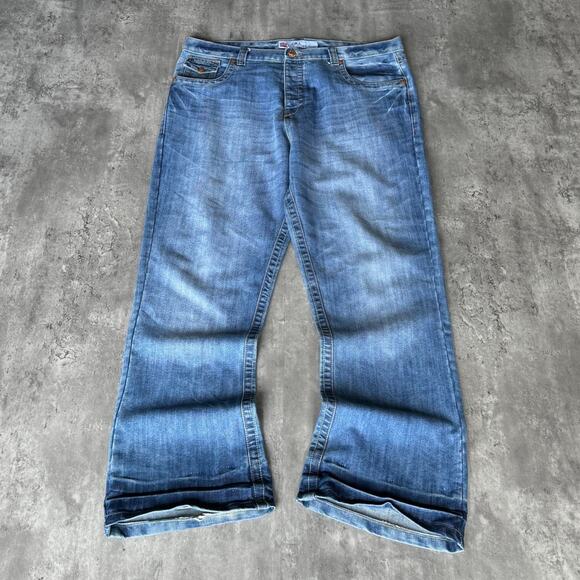 Vintage Y2K Baggy Wide Leg Skater Grunge Cyber Tech Streetwear Denim Jeans - Picture 2 of 5